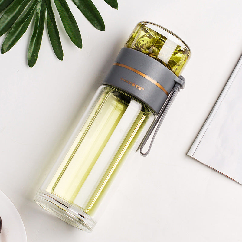 Glas Waterfles met Theefilter Dubbelwandig Isolerend