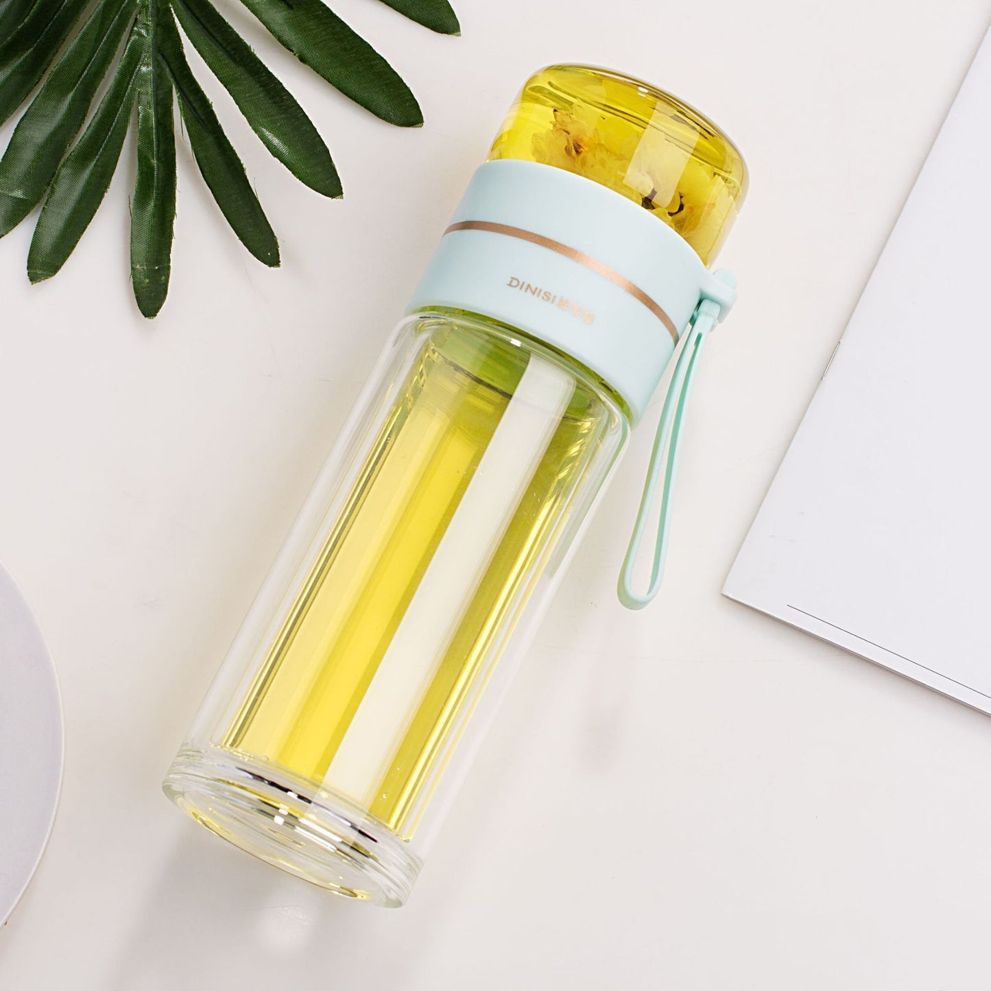 Glas Waterfles met Theefilter Dubbelwandig Isolerend