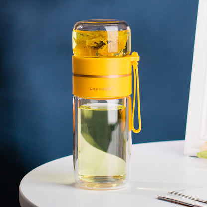Glas Waterfles met Theefilter Dubbelwandig Isolerend