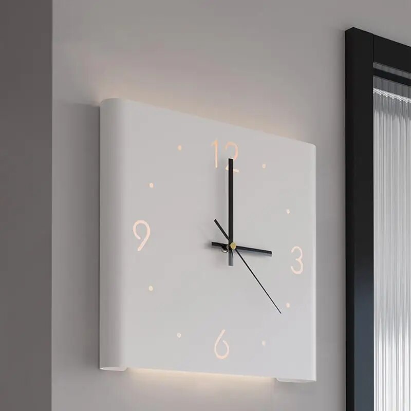 Vierkante Wandklok met Licht Modern Design Wit