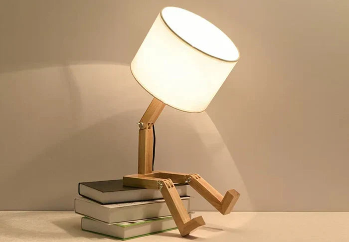 Houten Tafellamp Verstelbaar met Boekenrek en LED Licht