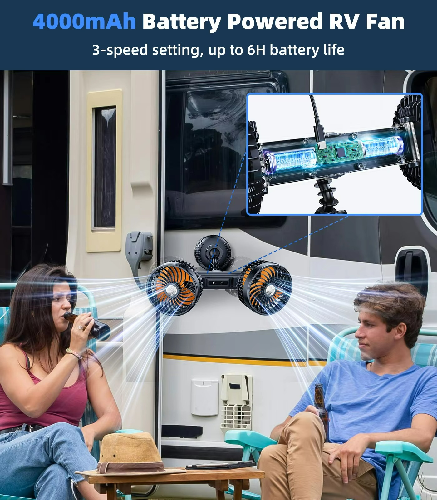 Draadloze Auto Ventilator 4000mAh met 3 Snelheden