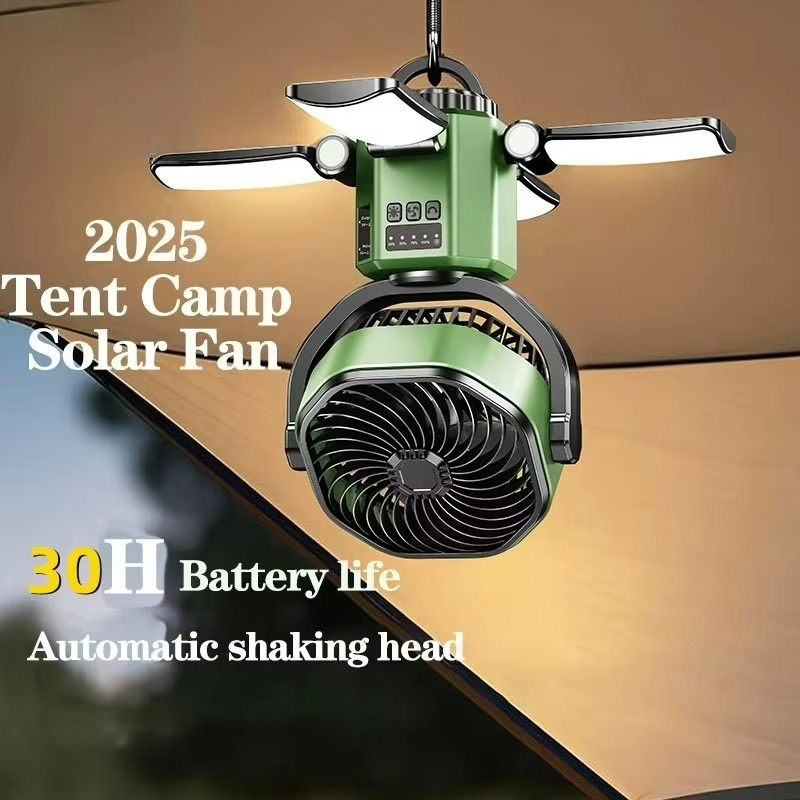Camping Ventilator Draagbaar met LED Licht en 4 Snelheden
