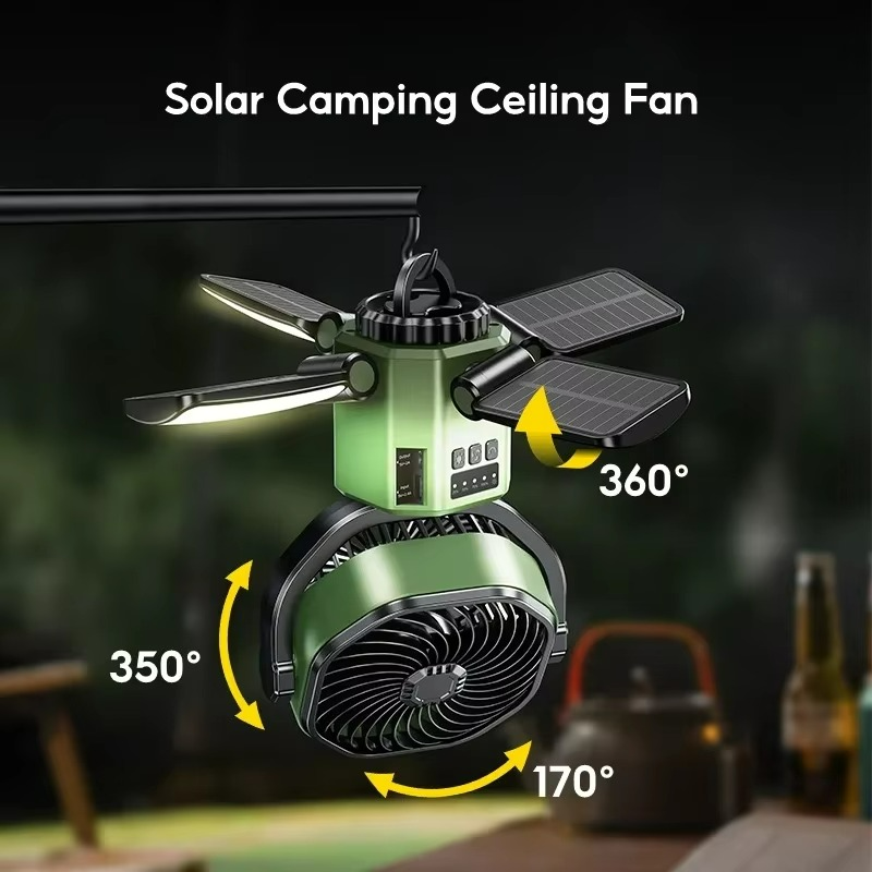 Camping Ventilator Draagbaar met LED Licht en 4 Snelheden