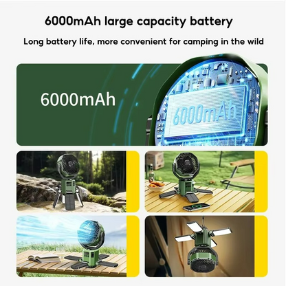 Camping Ventilator Draagbaar met LED Licht en 4 Snelheden