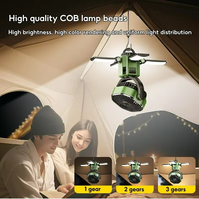 Camping Ventilator Draagbaar met LED Licht en 4 Snelheden