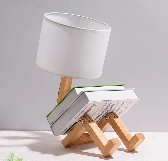 Houten Tafellamp Verstelbaar met Boekenrek en LED Licht
