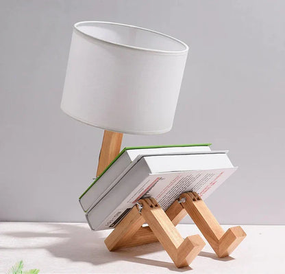 Houten Tafellamp Verstelbaar met Boekenrek en LED Licht