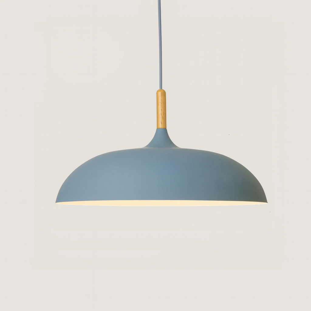 Retro Pendellamp Houten Armatuur Pastelkleurig Metalen Kap