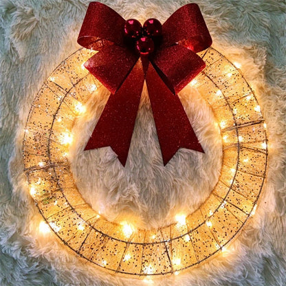 Kerstkrans LED Verlicht 50cm Luxe Groen Goud Handgemaakt