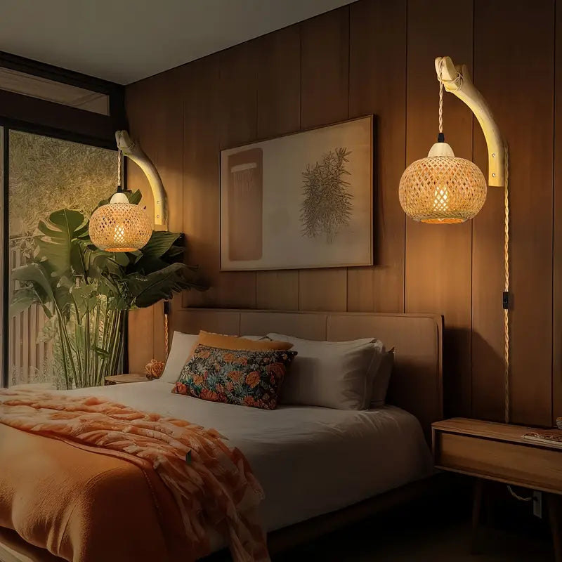 Bamboe Wandlamp Dimbaar met Stekker en Natuurlijk Design