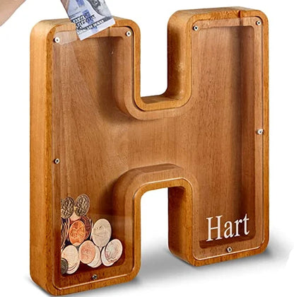 Houten Spaarpot Gepersonaliseerd met Naam of Initialen