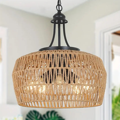 Boho Kroonluchter Hanglamp 3 Lichten Gevlochten Rattan Stijl - Velinix