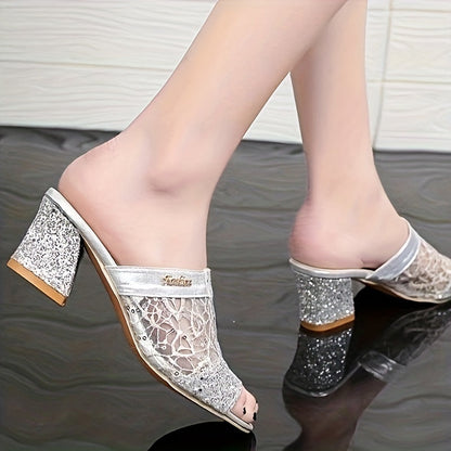 Hakken Sandalen Glitter Zomerse Stijlvolle Dameschoenen