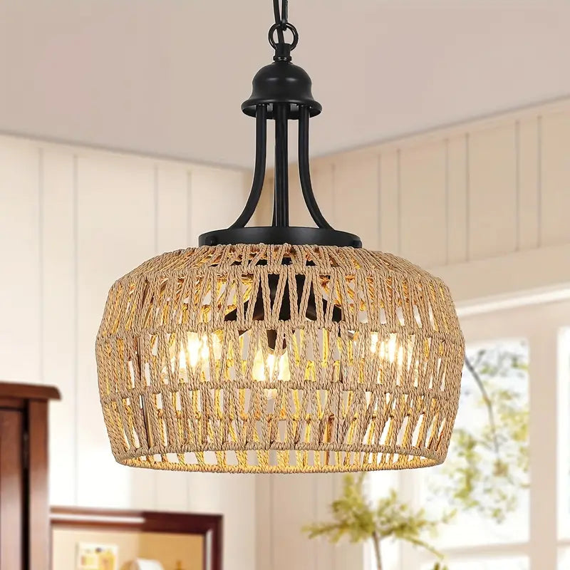 Boho Kroonluchter Hanglamp 3 Lichten Gevlochten Rattan Stijl