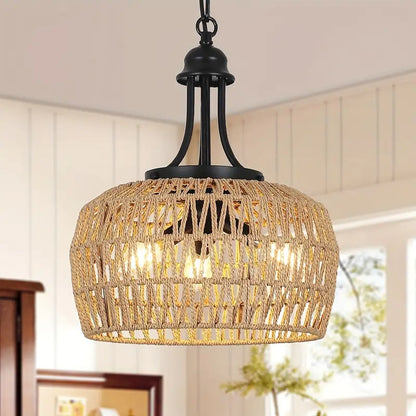 Boho Kroonluchter Hanglamp 3 Lichten Gevlochten Rattan Stijl