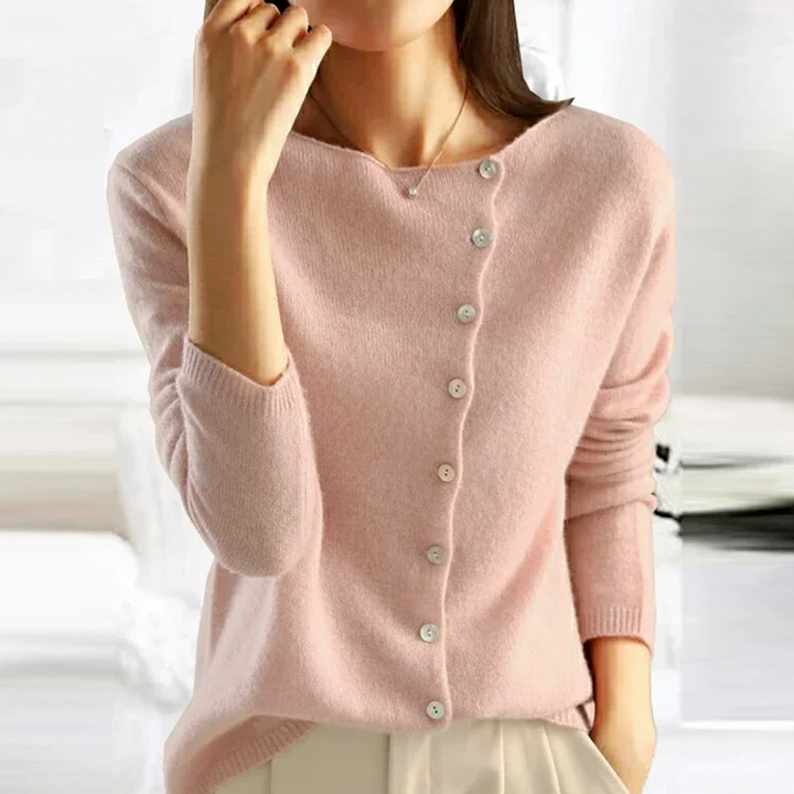 Kaya™ – Dames Luxe Kasjmier Pullover met Warme Asymmetrische Knoopdetails-4