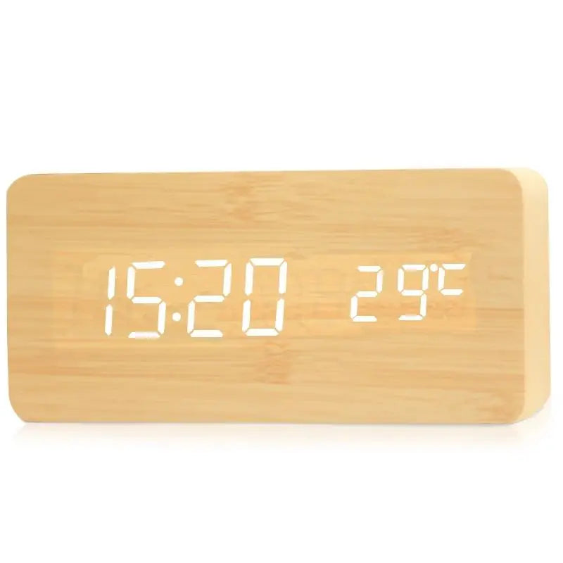 Houten Wekker met LED Display en Temperatuurweergave