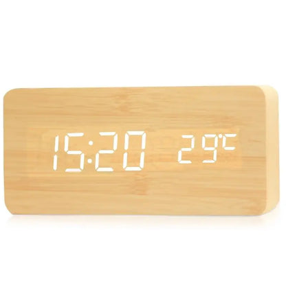 Houten Wekker met LED Display en Temperatuurweergave