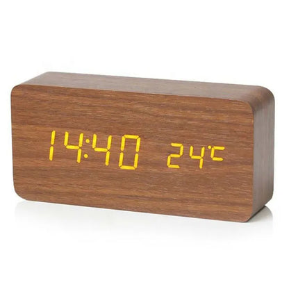 Houten Wekker met LED Display en Temperatuurweergave
