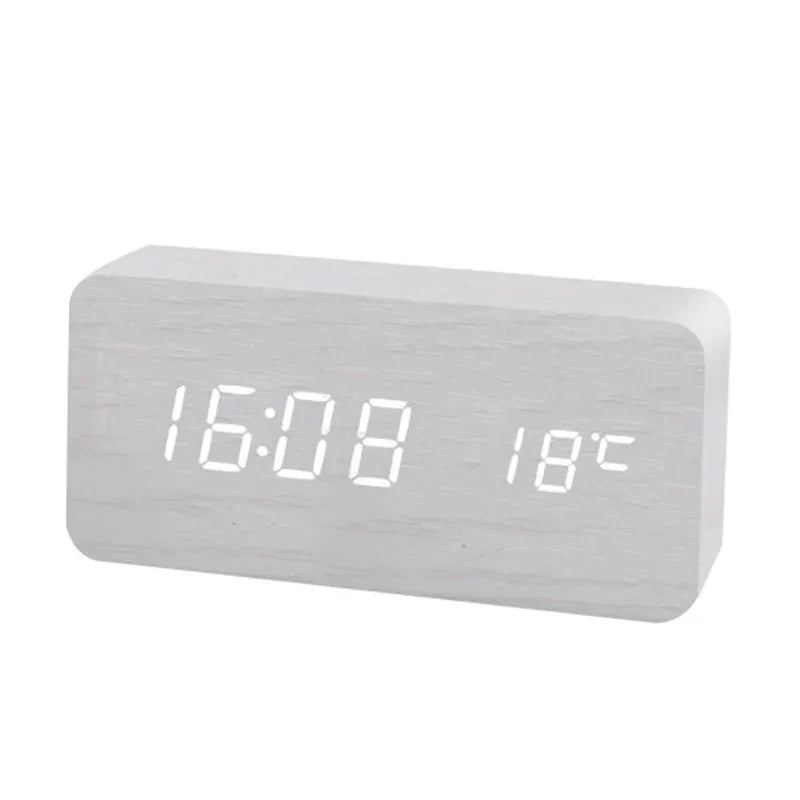 Houten Wekker met LED Display en Temperatuurweergave - Velinix