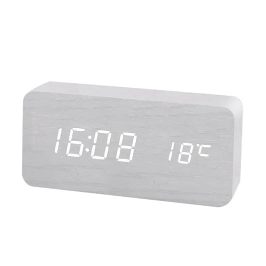 Houten Wekker met LED Display en Temperatuurweergave - Velinix