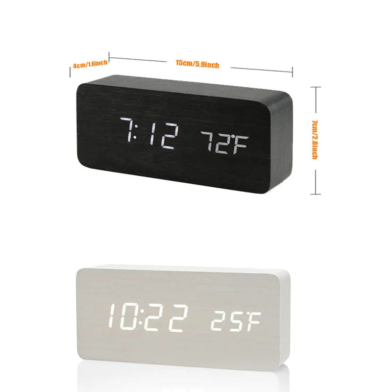 Houten Wekker met LED Display en Temperatuurweergave
