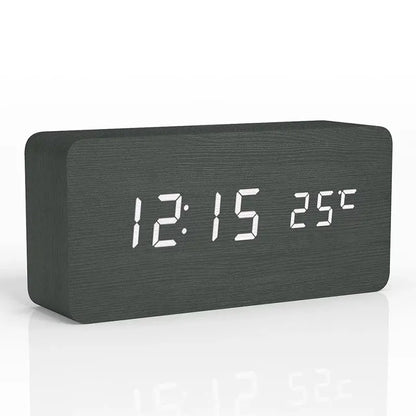 Houten Wekker met LED Display en Temperatuurweergave