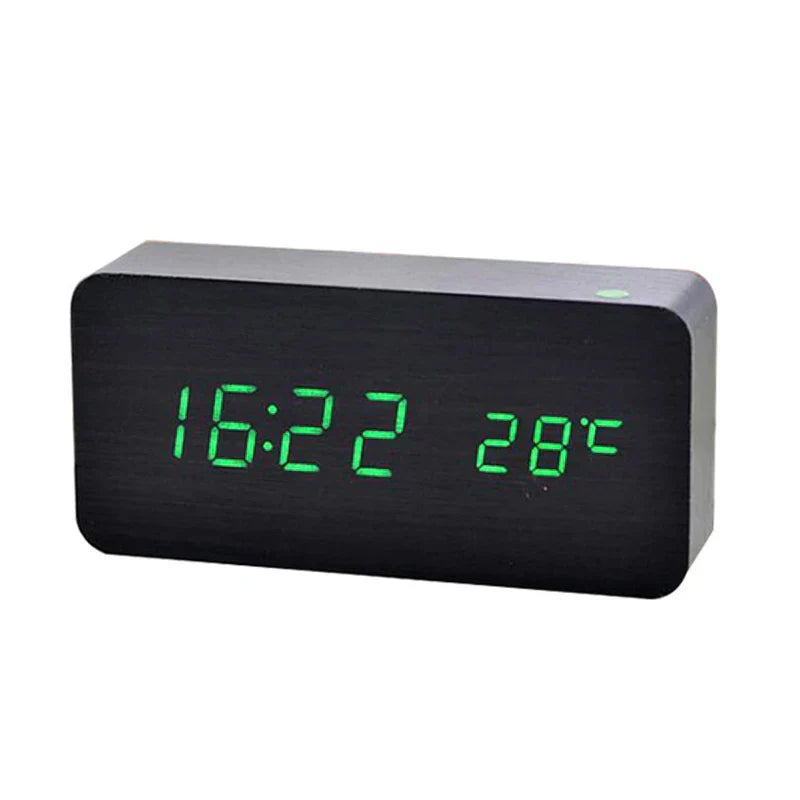 Houten Wekker met LED Display en Temperatuurweergave