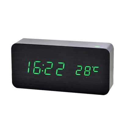 Houten Wekker met LED Display en Temperatuurweergave