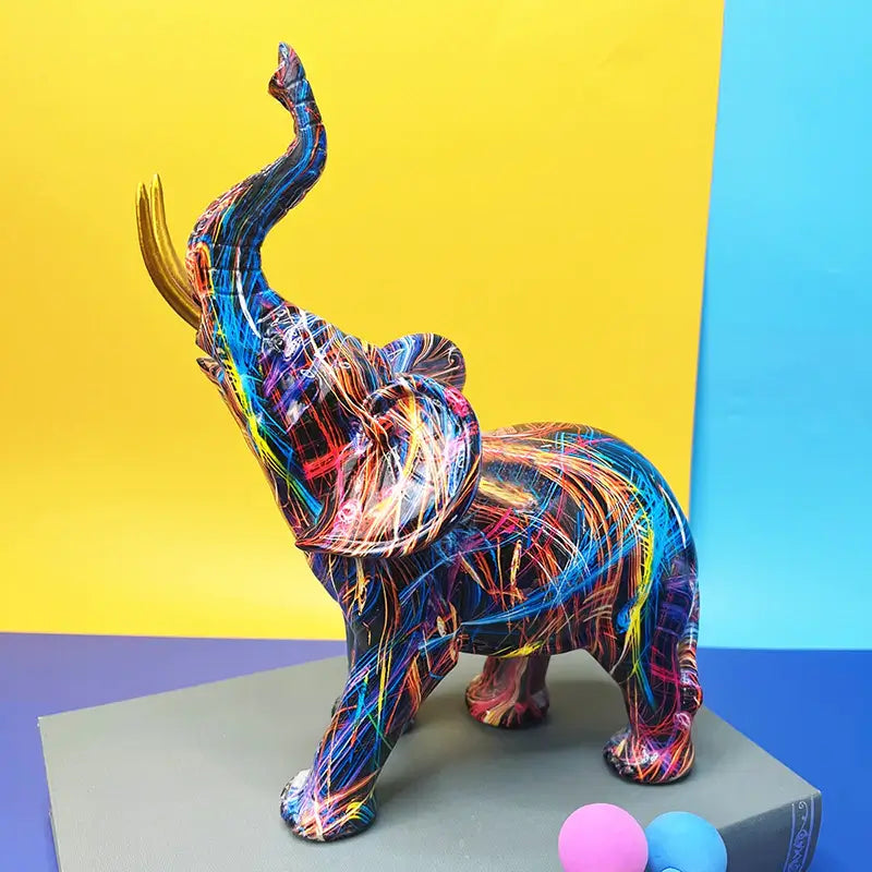 Kleurrijke Olifant Sculptuur Handgemaakt voor Woonkamer Decoratie