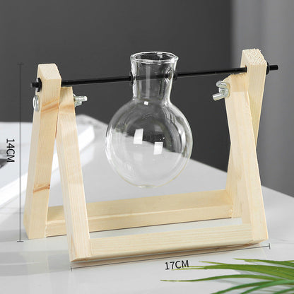 Hydrocultuur Vaas Glazen Terrarium Pot met Houten Frame