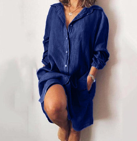 Linnen Zomerjurk Oversized met Knoopsluiting Vrouw