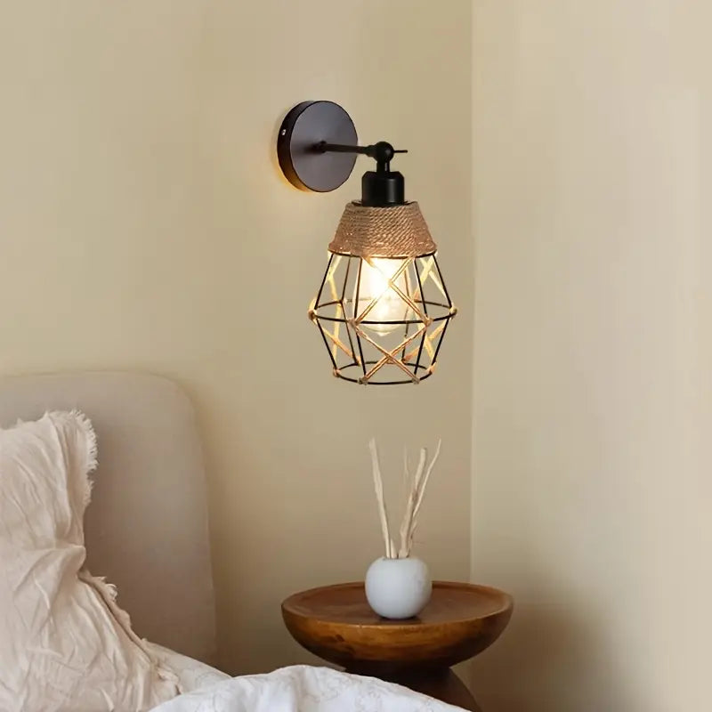 Landelijke Wandlamp van Gietijzer met Jute Snoer