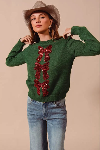 Kersttrui Groen met Glitter Strik voor Kerst - Velinix
