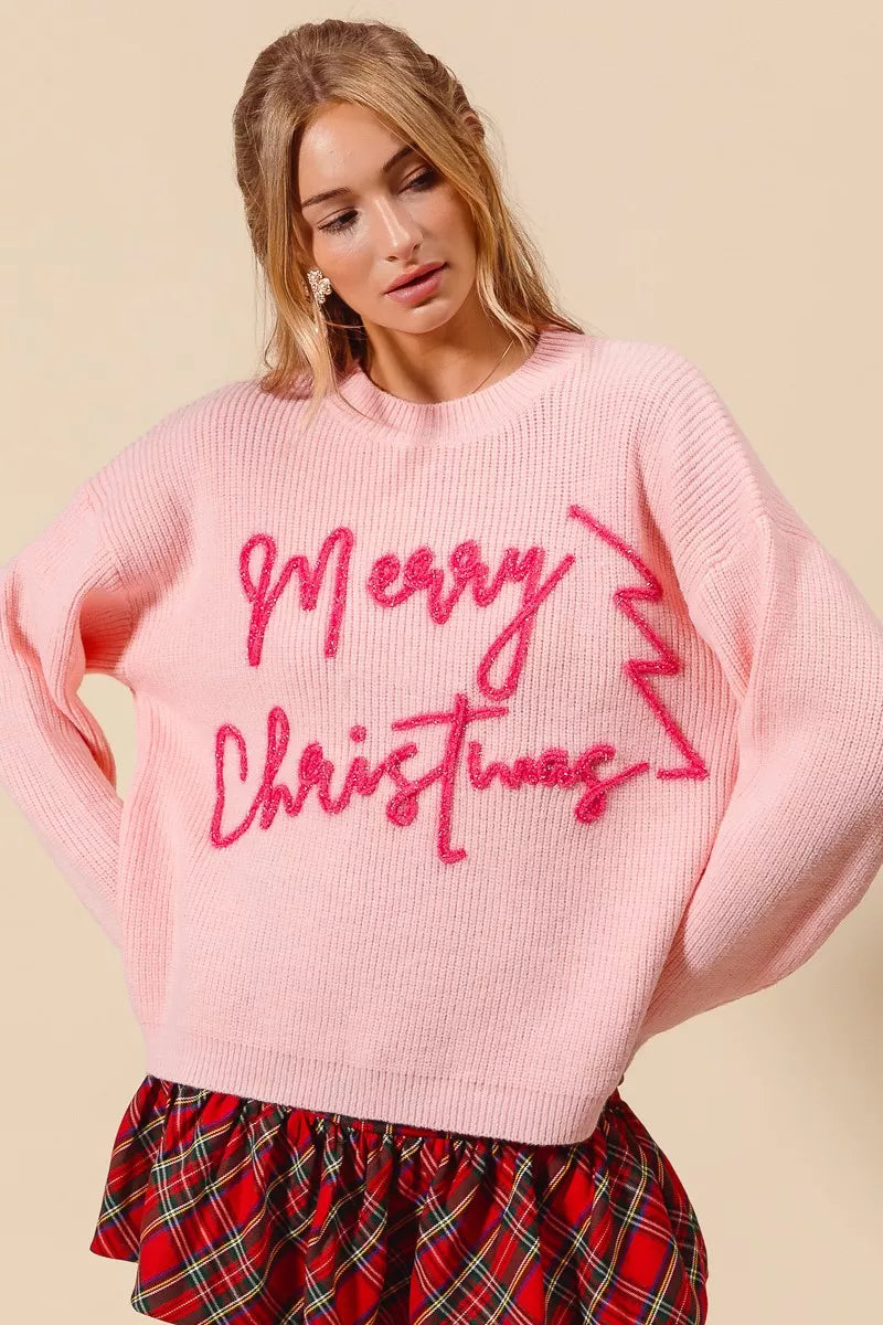 Roze Kersttrui Glitter met Weihnachten Tekst