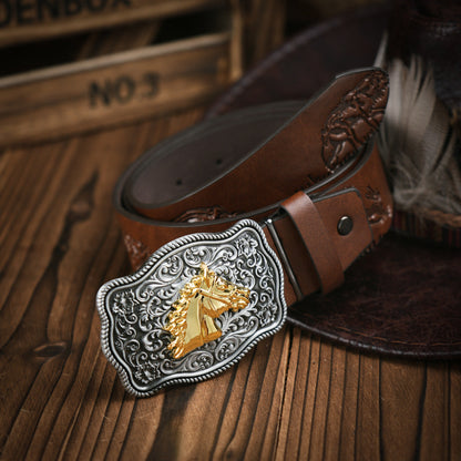 Herenriem Vegan Leer Robuuste Metalen Gesp Western Stijl