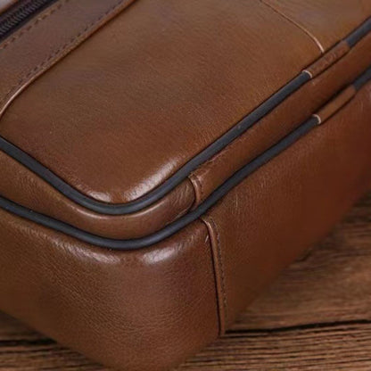 Heren Schoudertas Leder – Grote Rundlederen Tas met Verstelbare Schouderband