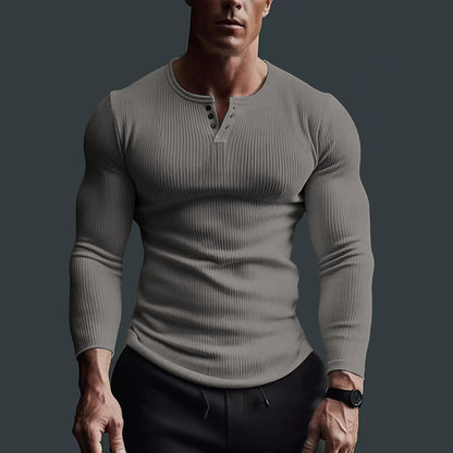 Heren Shirt Gebreid – Stretch Henley met Halve Knopsluiting Comfortabel