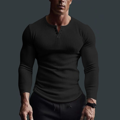 Heren Shirt Gebreid – Stretch Henley met Halve Knopsluiting Comfortabel