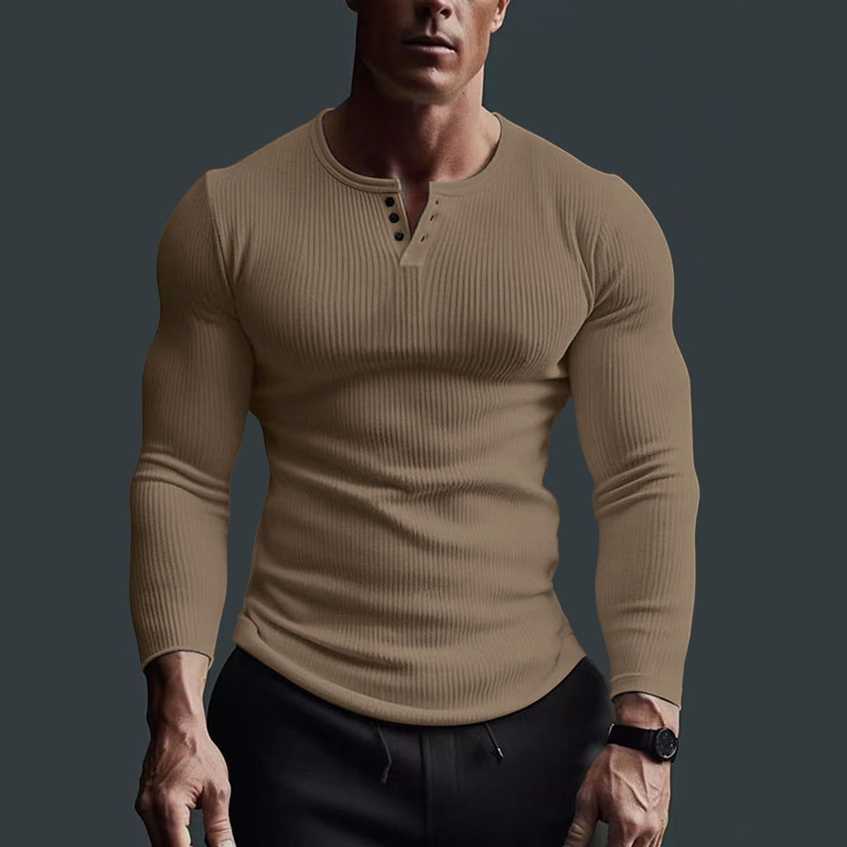 Heren Shirt Gebreid – Stretch Henley met Halve Knopsluiting Comfortabel