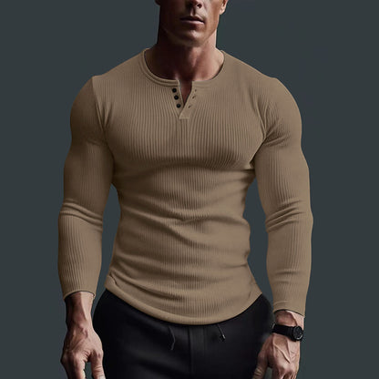 Heren Shirt Gebreid – Stretch Henley met Halve Knopsluiting Comfortabel