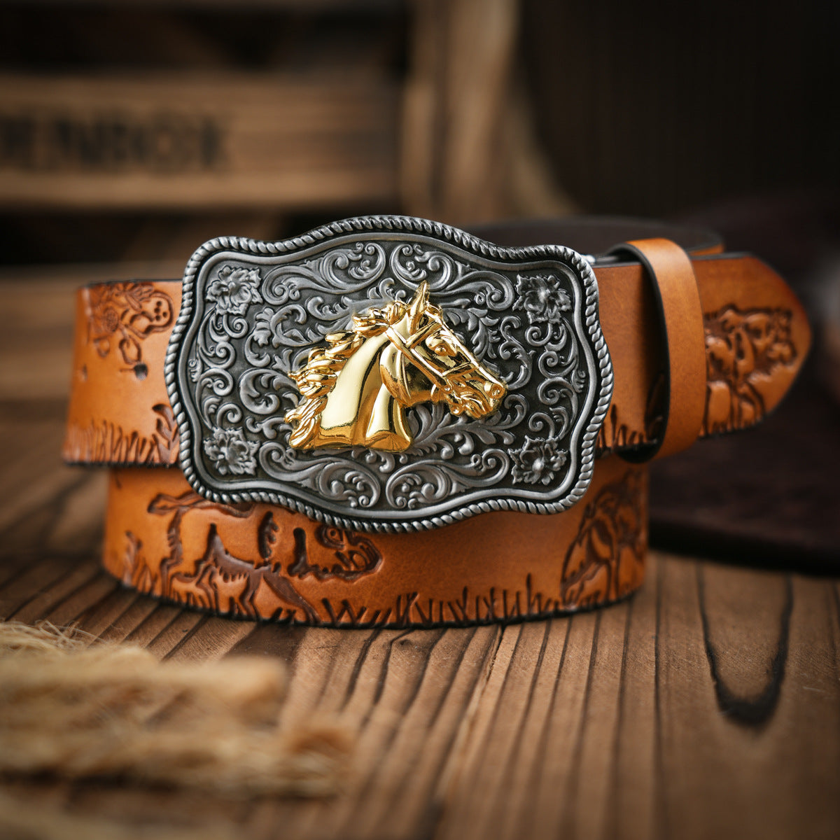 Herenriem Vegan Leer Robuuste Metalen Gesp Western Stijl