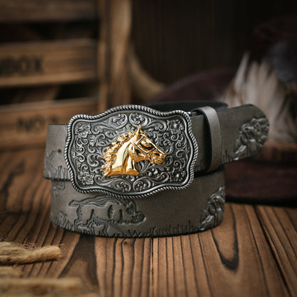 Herenriem Vegan Leer Robuuste Metalen Gesp Western Stijl