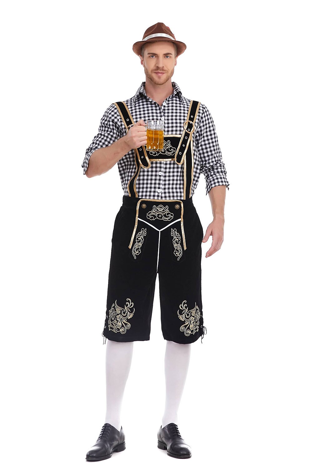 Traditioneel Herenkostuum Set met Lederhose en Geruit Overhemd