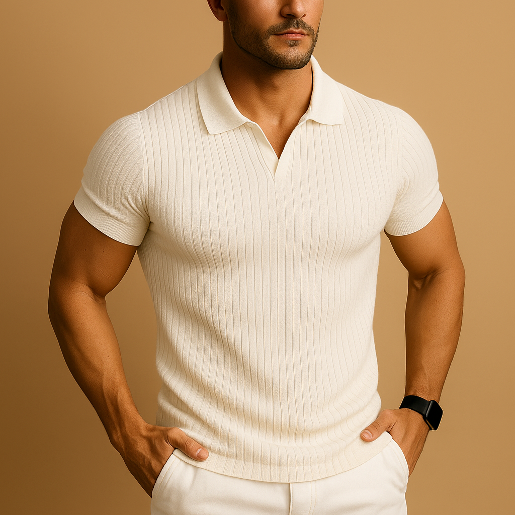 Heren Poloshirt Slim Fit V-Hals Geribde Boorden - Velinix