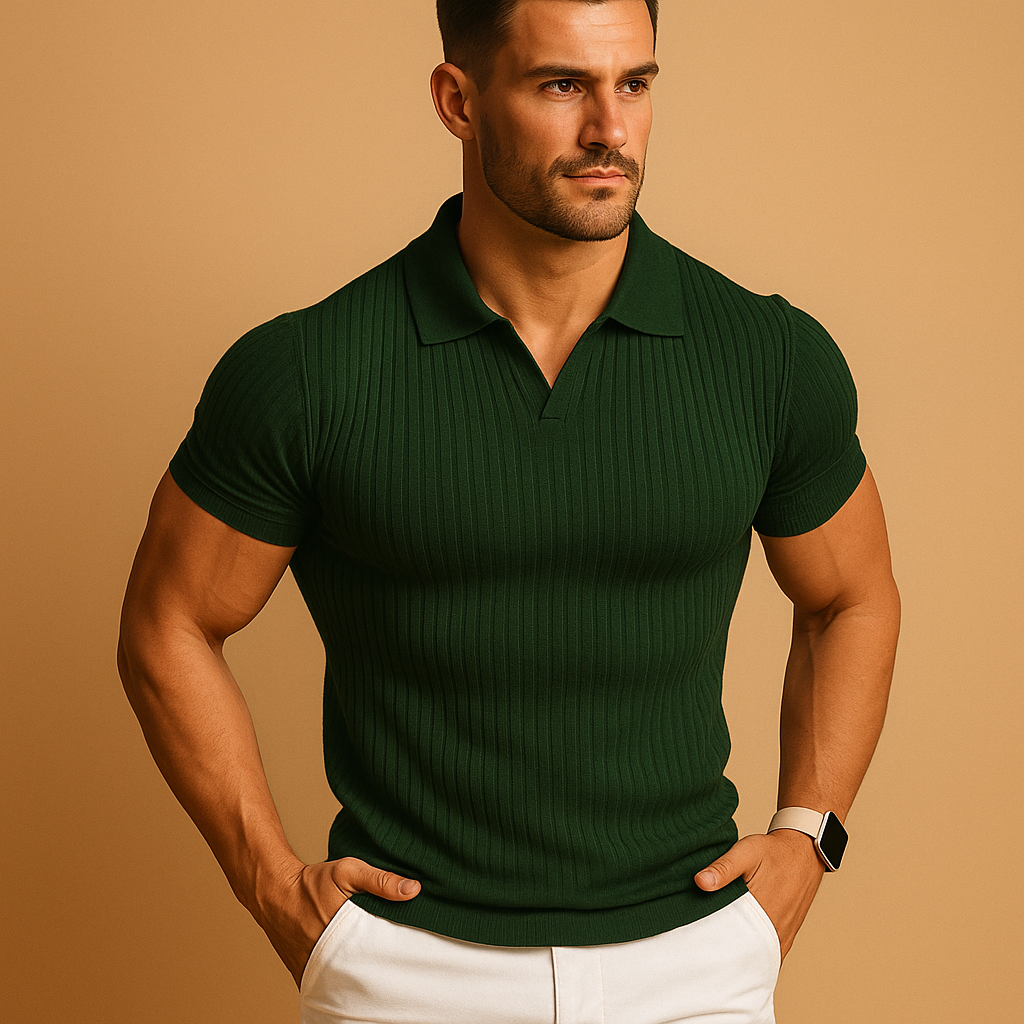 Heren Poloshirt Slim Fit V-Hals Geribde Boorden