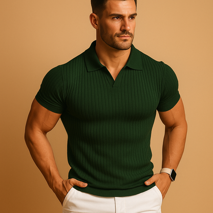 Heren Poloshirt Slim Fit V-Hals Geribde Boorden