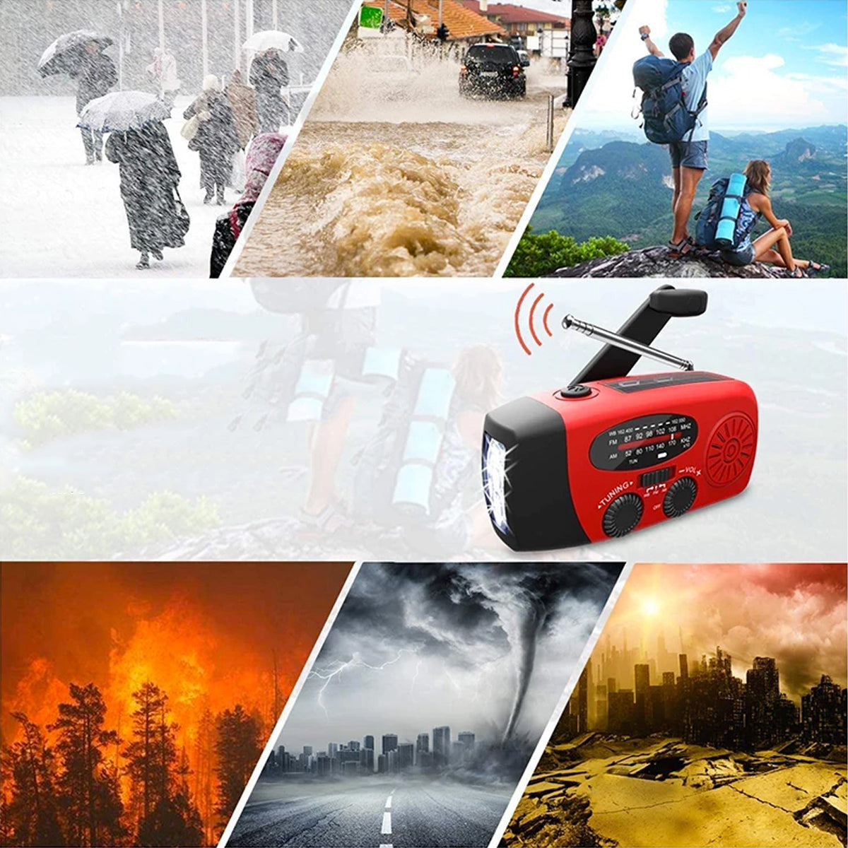 Noodradio met Handcrank en Zonnepanelen Powerbank