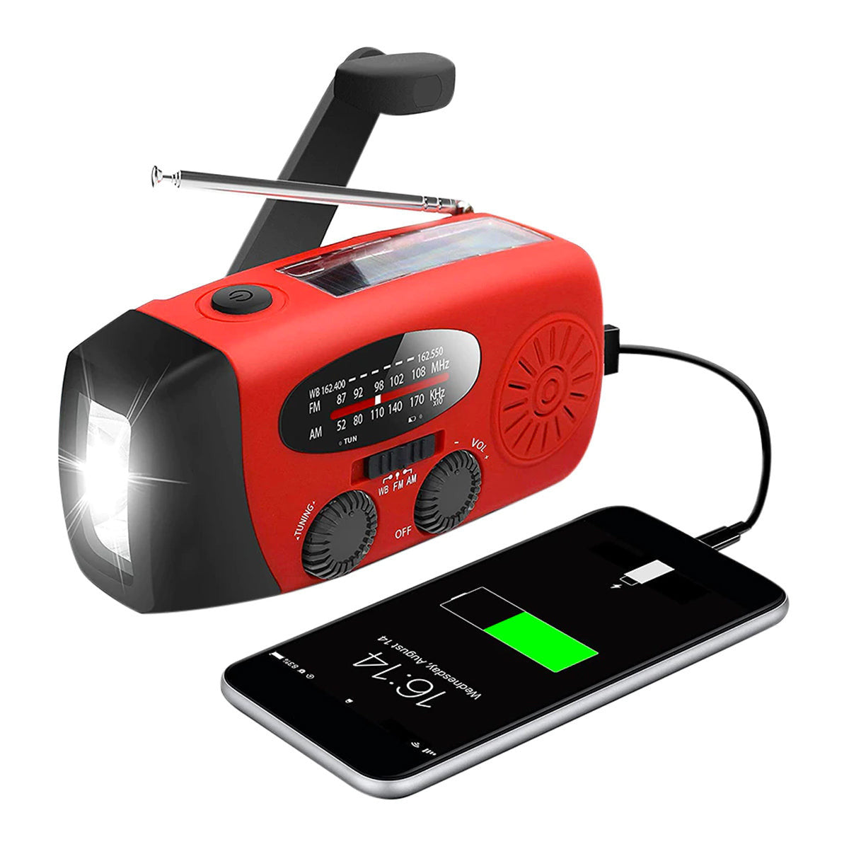 Noodradio met Handcrank en Zonnepanelen Powerbank - Velinix